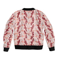 Hawaii Ti Leaf Maile Tuberose Lei Bomber Jacket With Hanalei Leaf Red