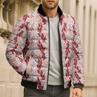Hawaii Ti Leaf Maile Tuberose Lei Bomber Puffer Jacket With Hanalei Leaf Red