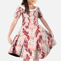 Hawaii Ti Leaf Maile Tuberose Lei Family Matching Off Shoulder Short Dress and Hawaiian Shirt With Hanalei Leaf Red LT05 Daughter's Dress Red - Polynesian Pride