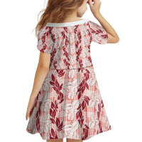 Hawaii Ti Leaf Maile Tuberose Lei Family Matching Off Shoulder Short Dress and Hawaiian Shirt With Hanalei Leaf Red LT05 - Polynesian Pride