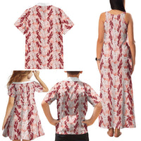 Hawaii Ti Leaf Maile Tuberose Lei Family Matching Tank Maxi Dress and Hawaiian Shirt With Hanalei Leaf Red