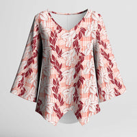 Hawaii Ti Leaf Maile Tuberose Lei Kimono Sleeve Blouse With Hanalei Leaf Red