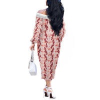 Hawaii Ti Leaf Maile Tuberose Lei Off The Shoulder Long Sleeve Dress With Hanalei Leaf Red