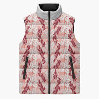 Hawaii Ti Leaf Maile Tuberose Lei Sleeveless Puffer Jacket With Hanalei Leaf Red