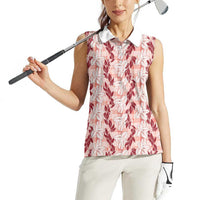 Hawaii Ti Leaf Maile Tuberose Lei Women Sleeveless Polo Shirt With Hanalei Leaf Red