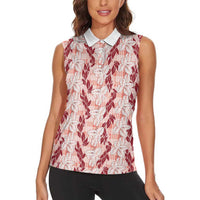 Hawaii Ti Leaf Maile Tuberose Lei Women Sleeveless Polo Shirt With Hanalei Leaf Red