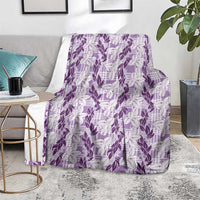 Hawaii Ti Leaf Maile Tuberose Lei Blanket With Hanalei Leaf Purple