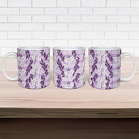 Hawaii Ti Leaf Maile Tuberose Lei Ceramic Mug With Hanalei Leaf Purple