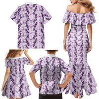 Hawaii Ti Leaf Maile Tuberose Lei Family Matching Mermaid Dress and Hawaiian Shirt With Hanalei Leaf Purple LT05 - Polynesian Pride