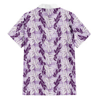 Hawaii Ti Leaf Maile Tuberose Lei Family Matching Off The Shoulder Long Sleeve Dress and Hawaiian Shirt With Hanalei Leaf Purple LT05 - Polynesian Pride