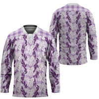 Hawaii Ti Leaf Maile Tuberose Lei Hockey Jersey With Hanalei Leaf Purple