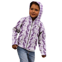 Hawaii Ti Leaf Maile Tuberose Lei Kid Hoodie With Hanalei Leaf Purple