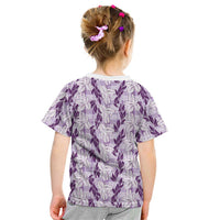 Hawaii Ti Leaf Maile Tuberose Lei Kid T Shirt With Hanalei Leaf Purple