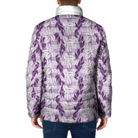 Hawaii Ti Leaf Maile Tuberose Lei Padded Jacket With Hanalei Leaf Purple