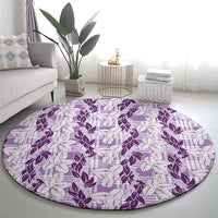 Hawaii Ti Leaf Maile Tuberose Lei Round Carpet With Hanalei Leaf Purple