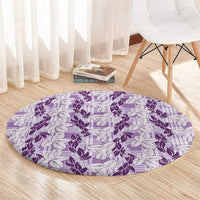 Hawaii Ti Leaf Maile Tuberose Lei Round Carpet With Hanalei Leaf Purple