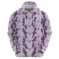 Hawaii Ti Leaf Maile Tuberose Lei Zip Hoodie With Hanalei Leaf Purple