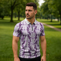 Hawaii Ti Leaf Maile Tuberose Lei Zipper Polo Shirt With Hanalei Leaf Purple