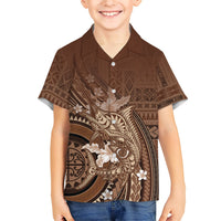 Samoa Tatau Marlin Family Matching Off The Shoulder Long Sleeve Dress and Hawaiian Shirt With Siapo Motifs Brown LT05 Son's Shirt Brown - Polynesian Pride