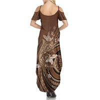 Samoa Tatau Marlin Family Matching Summer Maxi Dress and Hawaiian Shirt With Siapo Motifs Brown LT05 - Polynesian Pride