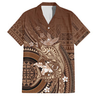 Samoa Tatau Marlin Family Matching Tank Maxi Dress and Hawaiian Shirt With Siapo Motifs Brown LT05 Dad's Shirt - Short Sleeve Brown - Polynesian Pride