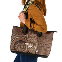 Samoa Tatau Marlin Leather Tote Bag With Siapo Motifs Brown