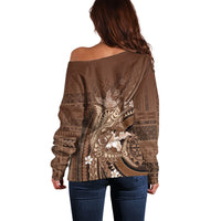 Samoa Tatau Marlin Off Shoulder Sweater With Siapo Motifs Brown