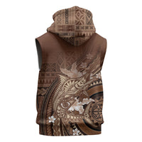Samoa Tatau Marlin Sleeveless Zip Hoodie With Siapo Motifs Brown