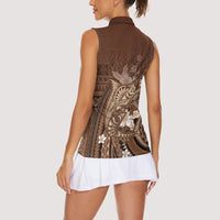 Samoa Tatau Marlin Women Sleeveless Polo Shirt With Siapo Motifs Brown
