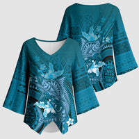 Samoa Tatau Marlin Kimono Sleeve Blouse With Siapo Motifs Teal