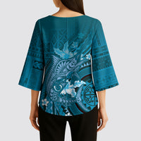 Samoa Tatau Marlin Kimono Sleeve Blouse With Siapo Motifs Teal