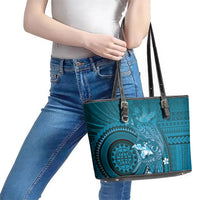 Samoa Tatau Marlin Leather Tote Bag With Siapo Motifs Teal