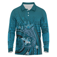 Samoa Tatau Marlin Long Sleeve Polo Shirt With Siapo Motifs Teal