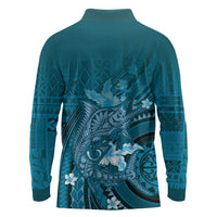 Samoa Tatau Marlin Long Sleeve Polo Shirt With Siapo Motifs Teal