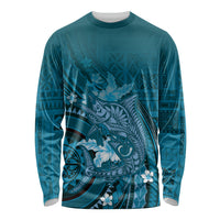 Samoa Tatau Marlin Long Sleeve Shirt With Siapo Motifs Teal