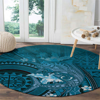 Samoa Tatau Marlin Round Carpet With Siapo Motifs Teal