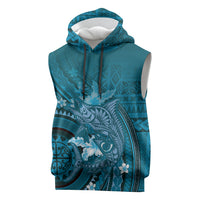 Samoa Tatau Marlin Sleeveless Hoodie With Siapo Motifs Teal