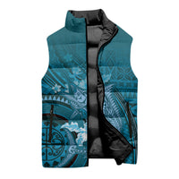 Samoa Tatau Marlin Sleeveless Puffer Jacket With Siapo Motifs Teal