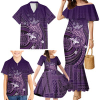 Samoa Tatau Marlin Family Matching Mermaid Dress and Hawaiian Shirt With Siapo Motifs Violet LT05 - Polynesian Pride