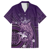 Samoa Tatau Marlin Family Matching Off The Shoulder Long Sleeve Dress and Hawaiian Shirt With Siapo Motifs Violet LT05 Dad's Shirt - Short Sleeve Violet - Polynesian Pride