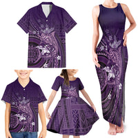 Samoa Tatau Marlin Family Matching Tank Maxi Dress and Hawaiian Shirt With Siapo Motifs Violet LT05 - Polynesian Pride