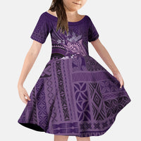 Samoa Tatau Marlin Kid Short Sleeve Dress With Siapo Motifs Violet