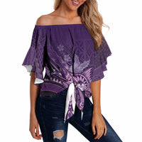Samoa Tatau Marlin Off Shoulder Wrap Waist Top With Siapo Motifs Violet LT05 - Polynesian Pride
