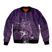 Samoa Tatau Marlin Sleeve Zip Bomber Jacket With Siapo Motifs Violet