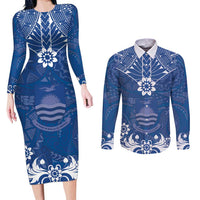 Wikin te Taetae ni Kiribati Couples Matching Long Sleeve Bodycon Dress and Long Sleeve Button Shirt Pacific Tapa Pattern