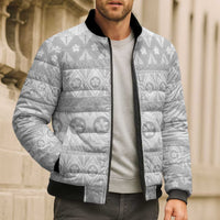 Tonga White Sunday Bomber Puffer Jacket Tongan Ngatu Siale Pattern - Polynesian Pride