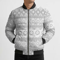 Tonga White Sunday Bomber Puffer Jacket Tongan Ngatu Siale Pattern - Polynesian Pride