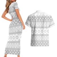 Tonga White Sunday Couples Matching Short Sleeve Bodycon Dress and Hawaiian Shirt Tongan Ngatu Siale Pattern - Polynesian Pride