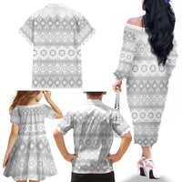Tonga White Sunday Family Matching Off The Shoulder Long Sleeve Dress and Hawaiian Shirt Tongan Ngatu Siale Pattern - Polynesian Pride