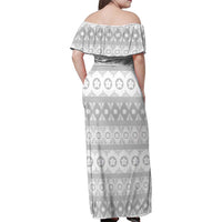 Tonga White Sunday Family Matching Off Shoulder Maxi Dress and Hawaiian Shirt Tongan Ngatu Siale Pattern - Polynesian Pride